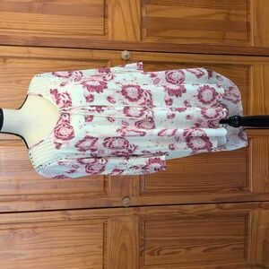 Billabong Sunny Days Floral High/Low Dress 3/4 Sleeve Pink White BoHo M